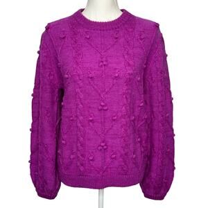 Demylee‎ New York Cable Knit Bobble Sweater Size Small Purple Wool Mohair Chunky